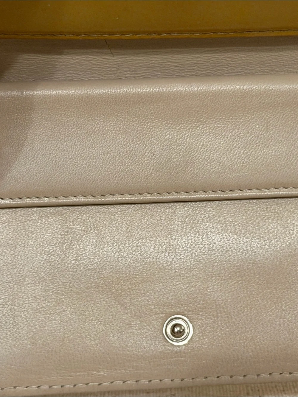 Prada Glossy Mustard Patent Leather Wallet with Silver Logo Bar